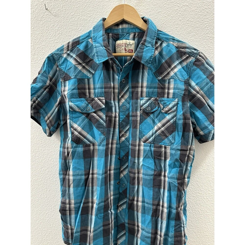 JNCO Crown Brand Western Snap Plaid Short Sleeve Shirt Men Xlarge XL